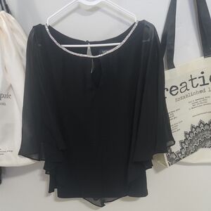 MSK Black Blouse with Silver Trim